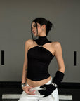 ROVENTE Black Halterneck Top with Metal Clasp - PINKPARKS