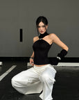 ROVENTE Black Halterneck Top with Metal Clasp - PINKPARKS