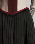 DOINDULGE Ruched Wide-Leg Pants with V-Cut Waist and Beaded Trim
