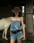 WARDEN EDGE Strapless Denim Utility Romper - PINKPARKS