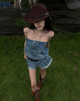 WARDEN EDGE Strapless Denim Utility Romper - PINKPARKS