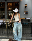 ROVENTE Distressed Wide-Leg Jeans - PINKPARKS