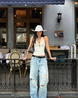 ROVENTE Distressed Wide-Leg Jeans - PINKPARKS