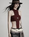 DOINDULGE Asymmetric Cutout Bodysuit with Ceramic Cross Embellishment