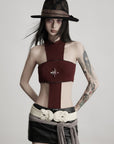 DOINDULGE Asymmetric Cutout Bodysuit with Ceramic Cross Embellishment