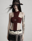 DOINDULGE Asymmetric Cutout Bodysuit with Ceramic Cross Embellishment