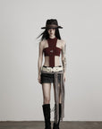 DOINDULGE Asymmetric Cutout Bodysuit with Ceramic Cross Embellishment