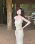 DreamyNerd Butterfly Appliqué Mesh Corset Maxi Dress - PINKPARKS