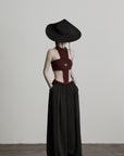 DOINDULGE Ruched Wide-Leg Pants with V-Cut Waist and Beaded Trim