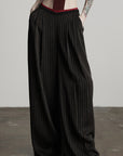 DOINDULGE Ruched Wide-Leg Pants with V-Cut Waist and Beaded Trim