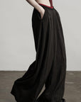 DOINDULGE Ruched Wide-Leg Pants with V-Cut Waist and Beaded Trim