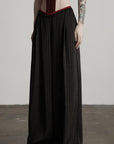 DOINDULGE Ruched Wide-Leg Pants with V-Cut Waist and Beaded Trim