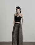 DOINDULGE Shadow Jacquard Wide Pants with Lace Waist and Beaded Trim