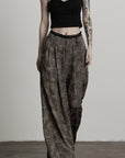 DOINDULGE Shadow Jacquard Wide Pants with Lace Waist and Beaded Trim