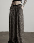 DOINDULGE Shadow Jacquard Wide Pants with Lace Waist and Beaded Trim