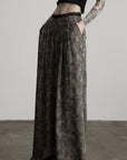 DOINDULGE Shadow Jacquard Wide Pants with Lace Waist and Beaded Trim