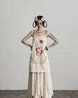 DOINDULGE Embroidered Snake and Flower Layered Linen Dress