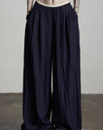 DOINDULGE Wide-Leg Pants with Contrast Waistband and Bead Detail