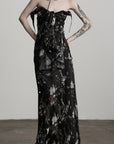 DOINDULGE Sheer Texture Shirt & Long Skirt Set with Abstract Shadow Print