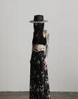 DOINDULGE Sheer Texture Shirt & Long Skirt Set with Abstract Shadow Print