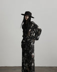 DOINDULGE Sheer Texture Shirt & Long Skirt Set with Abstract Shadow Print