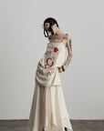 DOINDULGE Embroidered Snake and Flower Layered Linen Dress