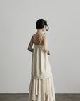 DOINDULGE Embroidered Snake and Flower Layered Linen Dress