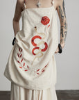 DOINDULGE Embroidered Snake and Flower Layered Linen Dress