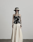 DOINDULGE Deconstructed Draped Jacquard Midi Skirt with Tulle Layering