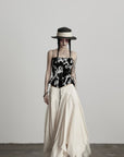 DOINDULGE Deconstructed Draped Jacquard Midi Skirt with Tulle Layering