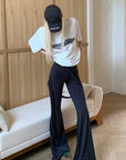 Rase le sol High-Waisted Stretch Flared Pants with Asymmetric Wrap Tie Detail - PINKPARKS