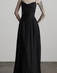 DOINDULGE Draped Maxi Dress with Corset Waist and Rosette Detail