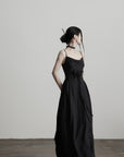 DOINDULGE Draped Maxi Dress with Corset Waist and Rosette Detail