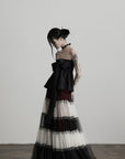 DOINDULGE Strapless Bow Top with Gathered Bodice and Dramatic Drape
