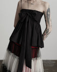 DOINDULGE Strapless Bow Top with Gathered Bodice and Dramatic Drape