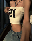 WARDEN EDGE Strapless Knit Tube Top with Bold “21” Motif - PINKPARKS