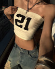 WARDEN EDGE Strapless Knit Tube Top with Bold “21” Motif - PINKPARKS