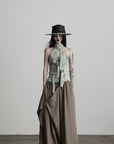DOINDULGE Draped Asymmetric Wide-Leg Trousers in Textured Stripe