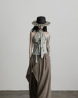 DOINDULGE Draped Asymmetric Wide-Leg Trousers in Textured Stripe