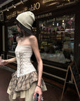 WARDEN EDGE Corset Mini Dress with Plaid Layers - PINKPARKS