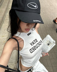 WARDEN EDGE Ribbed Racerback Tank Top with Contrast Lettering - PINKPARKS