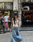 WARDEN EDGE Asymmetric Pocket Flare Denim Skirt with Deconstructed Belt Detail - PINKPARKS