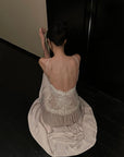ROVENTE Embroidered Lace Halter Dress With Gathered Hem - PINKPARKS