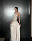ROVENTE Embroidered Lace Halter Dress With Gathered Hem - PINKPARKS