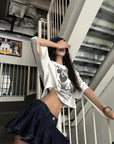 WARDEN EDGE Cropped Dog Graphic Tee with Vintage Street Edge - PINKPARKS