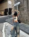 WARDEN EDGE Strapless Knit Tube Top with Bold “21” Motif - PINKPARKS