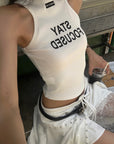 WARDEN EDGE Ribbed Racerback Tank Top with Contrast Lettering - PINKPARKS