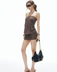 IAMXIAA Halter Mini Dress with Drape Detail and Studded Hem