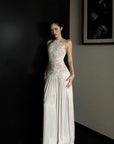 ROVENTE Embroidered Lace Halter Dress With Gathered Hem - PINKPARKS