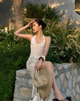 ROVENTE Crochet Maxi Skirt with Rosette Detail and Side Slit - PINKPARKS
